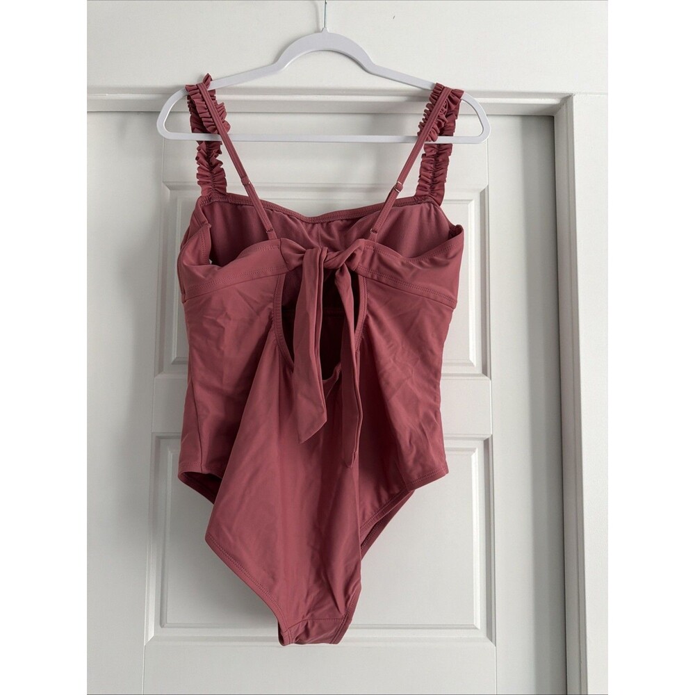 Kona Sol Pink Mauve Bathing Swim Suit Size XL- One Piece Ruffle Square Neck - Picture 6 of 8